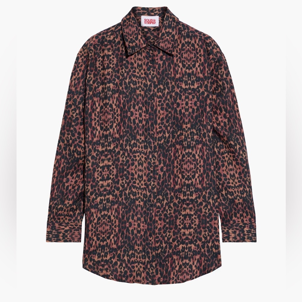 NWT SOLID & STRIPED The Oxford Leopard-Print Linen Shirt - Picture 3 of 9